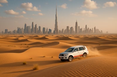 Dubai skyline with Burj Khalifa and desert safari Dubai skyline with Burj Khalifa and desert safari