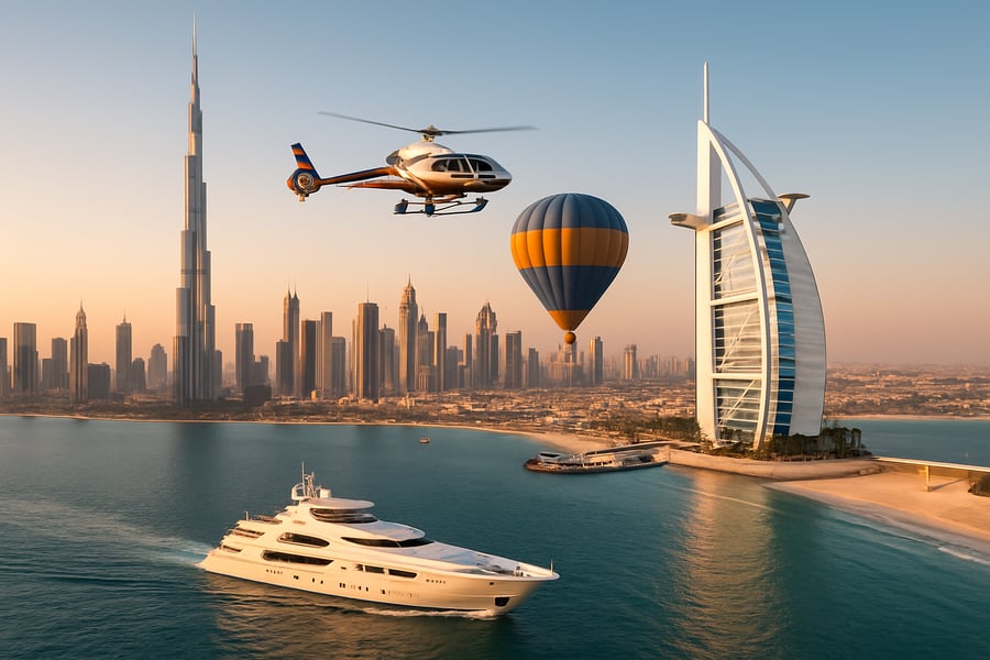 Dubai skyline with iconic landmarks and luxury travel experiences
