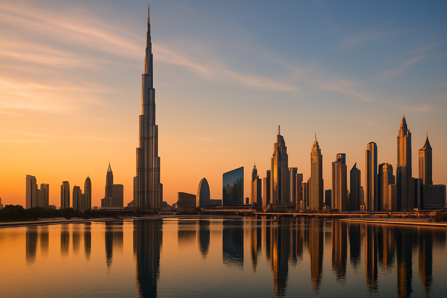Stunning view of Burj Khalifa and Dubai skyline